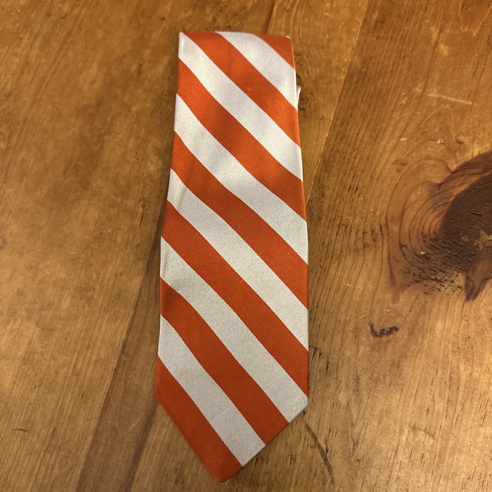 Robert Talbott Tie Orange White Diagonal Stripe Silk Hand Sewn USA